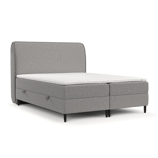 maison de reve - Boxspringbett Melba 140x200 cm, mit Bettkasten, H3 Taschen Matratze (19 cm hoch), PU-Topper mit Algae Bezug, Bubble-Stoff, Grau Farbe