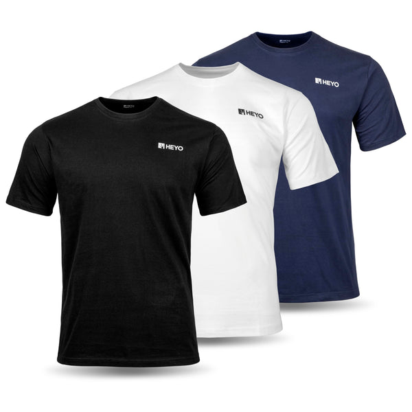 HEYO Herren T-Shirt Set, 100% Baumwolle, Rundhals Ausschnitt, Einfarbig, Casual Kurzarm T-Shirts 3er-Pack HZT01 (DE/NL/SE/PL, Alphanumerisch, 3XL, Regular, Regular, Weiß, Schwarz, Navy)