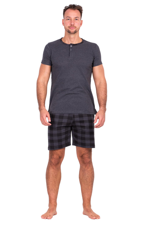 HEYO Schlafanzug Herren Kurz Pyjama aus Baumwolle Zweiteiliges Set Shorts T-shirt (DE/NL/SE/PL, Alphanumerisch, XL, Regular, Regular, Dark Grey)