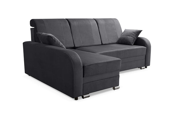 Robin BARI Ecksofa mit Schlaffunktion Bettkasten Sofa L-Form, Schlafsofa mit Bettkasten und Kissen, Freistehende Eckcouch Schlafcouch Wohnzimmermöbel Wohnlandschaft (Anthracite)