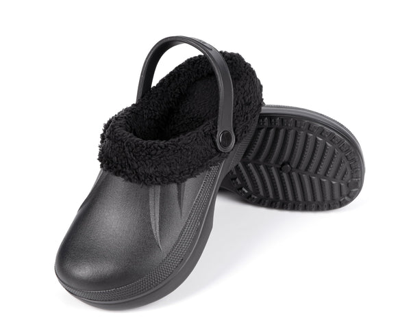 HEYO Clogs gefüttert Unisex warme Hausschuhe Gartenschuhe Winter Pantoletten Leicht wasserdichte Sohle (Schwarz, EU Schuhgrößensystem, Erwachsene, Numerisch, M, 44)