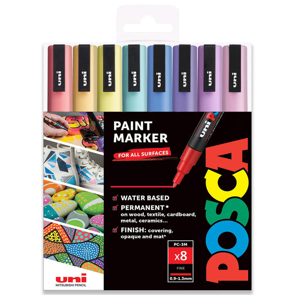 Posca PC-3M Farbmarker, Kunststifte, 0,9–1,3 mm, Pastelltöne, Set mit 8 Stiften in Kunststoffhülle