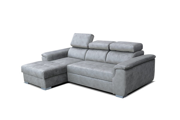 Robin Silver Ecksofa mit Schlaffunktion Bettkasten 3 Verstellbare Kopfstützen Sofa L-Form Schlafsofa Freistehende Eckcouch Schlafcouch Wohnzimmermöbel Wohnlandschaft Links Dunkles Beige