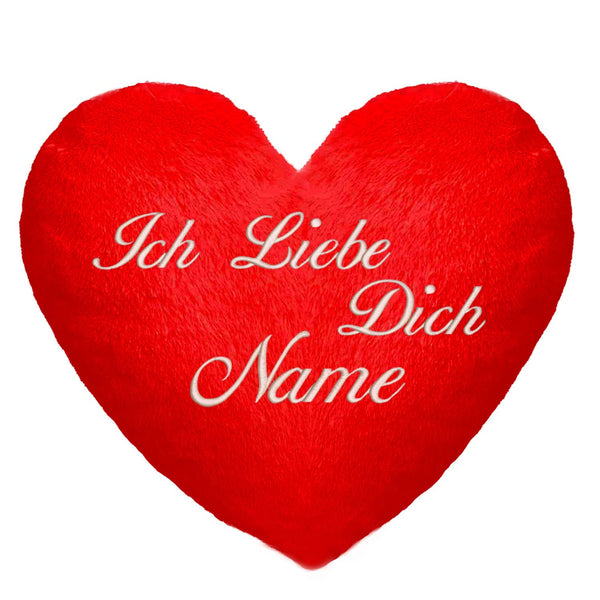 Personalisiertes Kissen (35 x 40 cm) in Herz Form ICH Liebe Dich + mit eigenem Namen Text Bestickt; Flauschiges Minky; Zum Hochzeitstag, Muttertag [091]