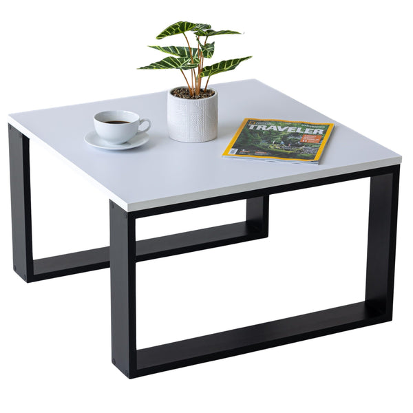 Mex-System Couchtisch klein Clif, Wohnzimmertisch 65x65x40cm, quadratisch, ideal für Wohnzimmer und Büro, modernes Design Weiß-Schwarz