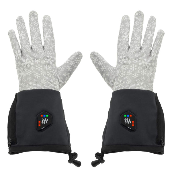 Glovii Beheizte Akku Thermoaktive Handschuhe GEG – Universal für Damen und Herren, Wind- und Wasserdicht, Ideal für Outdoor-Aktivitäten im Winter – Größe XL, Hellgrau-Schwarz mit Schneeflockenmuster