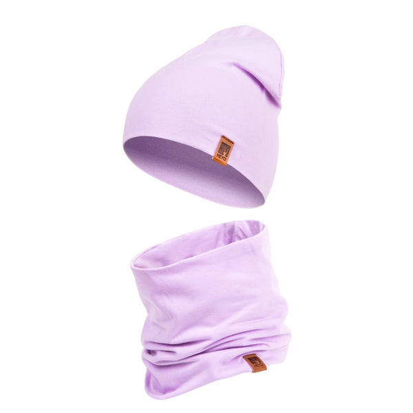 HEYO Kinder Set Beanie Mütze Schlauchschal Baumwolle Rundschal weich Mädchen Jungen Herbst Frühling Frühlinsset Herbstset (Lila)