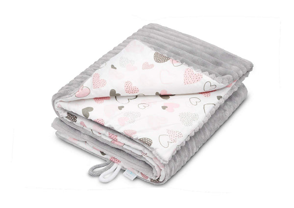 EliMeli Babydecke Kuscheldecke junge Krabbeldecke 75x100 | Ultraweicher Gestreifter Microfaser-Plüsch Stoff aus Baumwolle | Füllung | hoch Qualität | ideal als Kinderwagendecke (Light Grey - Hearts)