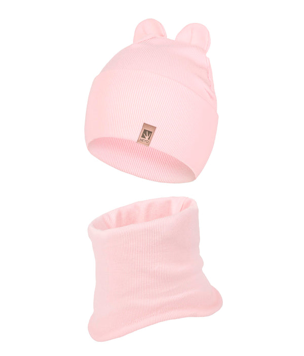 HEYO Kinder-Set Mütze Schlauchschal Beanie Loopschal Set für Mädchen Jungen Frühling Herbst (Rosa)