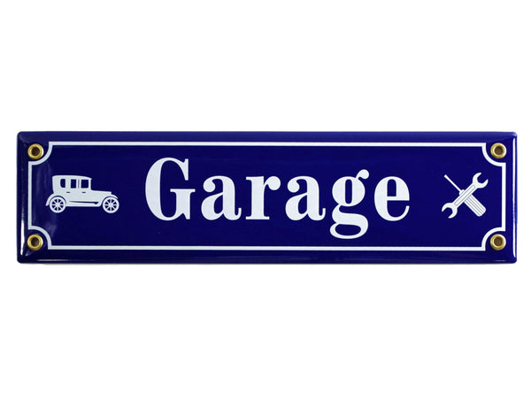 Sosenco Türschild Garage 8x30 cm Emailschild Werkstatt Parkhaus Hinweis Schild Deko Banner emaileschild (Blau)