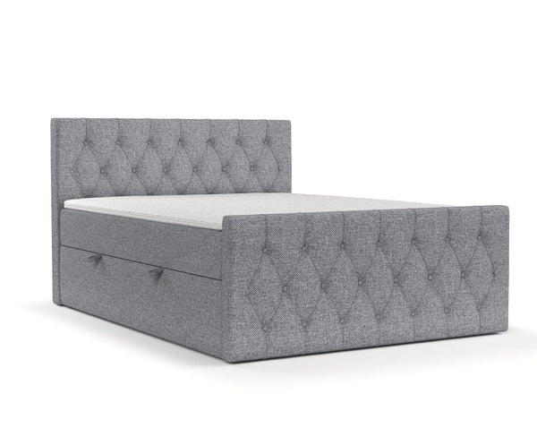 maison de reve - Boxspringbett Marigold 140x200 cm, mit Bettkasten, H3 Taschen Matratze (20 cm hoch), PU-Topper mit Algae Bezug, Kopfteil, Fußteil, Chenille-Stoff, Grau Farbe