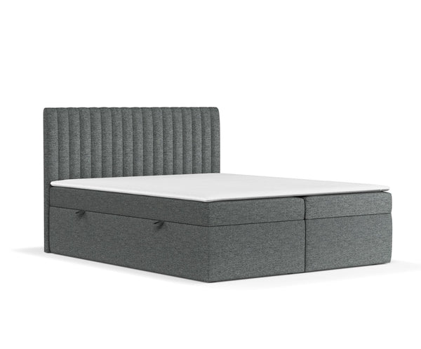 maison de reve - Boxspringbett 140x200 cm Spencer, mit Bettkasten x2, Bett mit H3 Bonellmatratze (18 cm hoch), Polsterbett mit PU-Topper und Kopfteil, Webstoff, Boxbetten, Boxspringbetten - Anthrazit