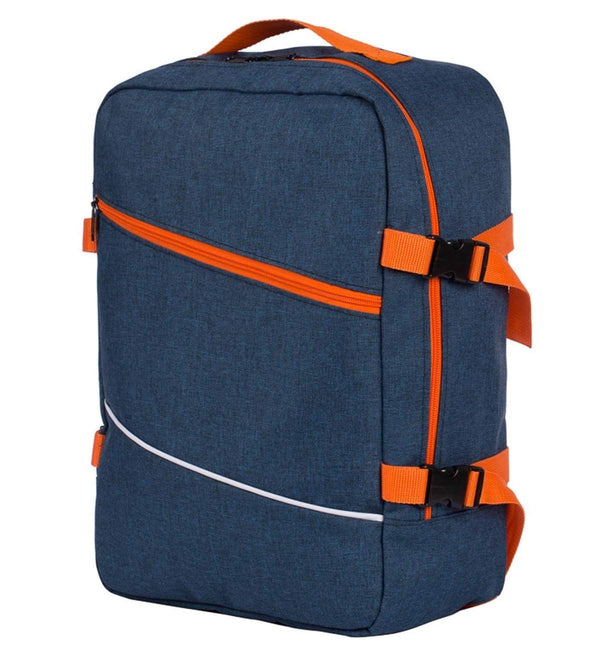 Handgepäck für Ryanair Multifunktions Rucksack gepolstert Flugzeugtasche Handtasche Reisetasche gepolstert Koffer für Flugzeug Größe 40x25x20cm Marineblau - Orange [102]