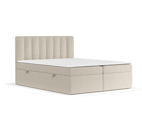 maison de reve - Boxspringbett 140x200 cm NOVENTO, mit Bettkasten, Bett mit H3 Bonellmatratze (18 cm hoch), Polsterbett mit PU-Topper und Kopfteil, Webstoff, Boxbetten, Boxspringbetten - Beige