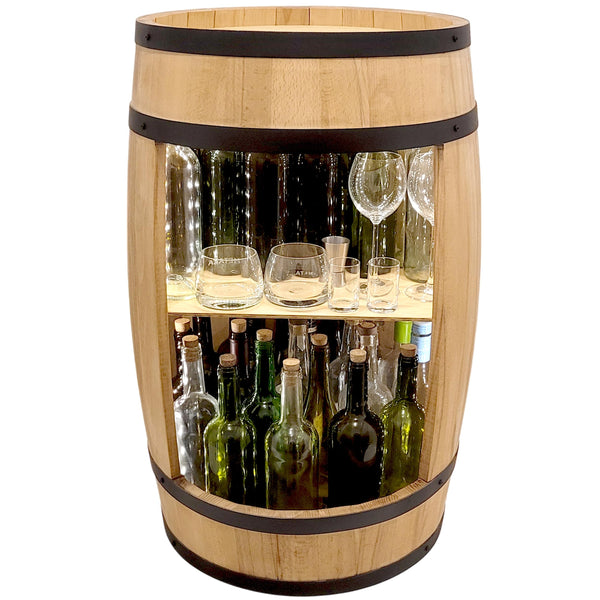 weeco Minibar Schränk LED Rustikal Bartisch mit Holz 82cm Fass Vintage deko Hausbar Gin Whisky Bier - Weinfass Stehtisch Holzfass für Gläser und Flaschen - Wine Rack Geschenk für Mann