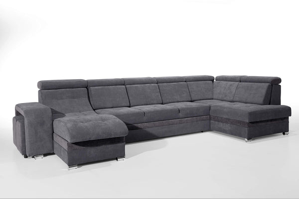 Robin Milan Ecksofa mit Schlaffunktion 2X Bettkasten 7X Kopfstützen 2X Hocker Sofa L-Form Schlafsofa Freistehende Eckcouch Schlafcouch Wohnzimmermöbel Wohnlandschaft Rechts Anthracite