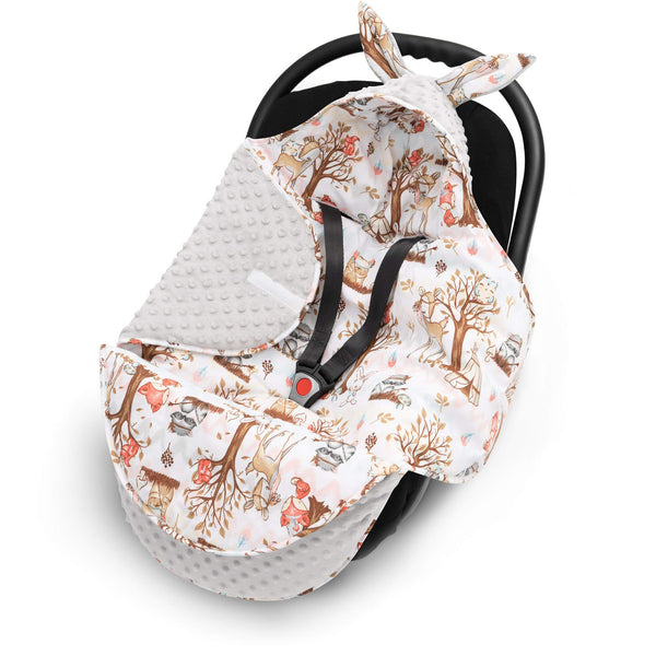 EliMeli EINSCHLAGDECKE für Babyschale - Baby Winter Decke für Autositz, Buggys und Kinderwagen mit Füllung, universal Fußsäcke z.B. Maxi Cosi, Kinderwagendecke (Grau - Waldfreunde)