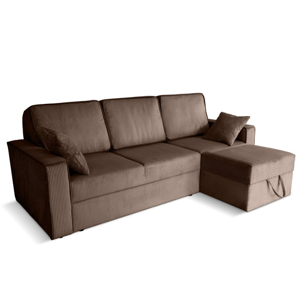 Robin Inspire Ecksofa Sofa Multifunktional Mit Schlaffunktion Bettkasten Bettkasten L Form Eckcouch Schlafcouch Freistehend Kordsamt Optik Parma 230 x 165 x 102 cm Rechts Braun