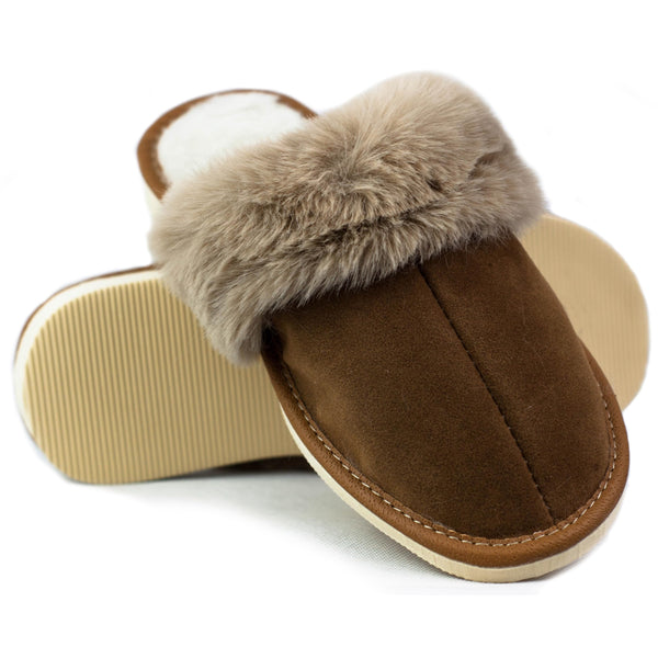 HEYO Pantoletten Damen leichte Pantoffeln Wildleder warme Hausschuhe Fell Plüsch Winter (Braun, EU Schuhgrößensystem, Erwachsene, Damen, Numerisch, M, 40)