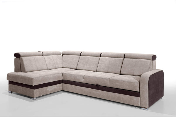 Robin Glen Ecksofa mit Schlaffunktion Bettkasten Kopfstützen Abnehmbare Rückenkissen Sofa L-Form Schlafsofa Freistehende Eckcouch Schlafcouch Wohnzimmermöbel Wohnlandschaft Beige