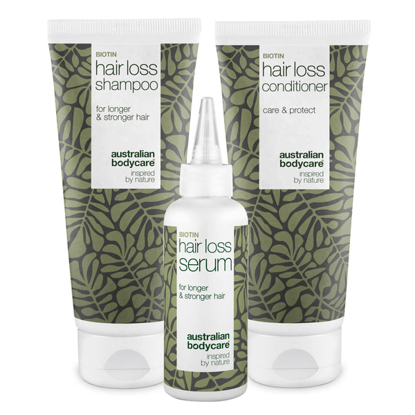 3er Set Haarausfall - Ideal für Frauen und Männer mit Haarausfall. Im Set: Haarausfall Serum 100ml, Haarausfall Shampoo 200ml und Haarausfall Conditioner 200ml | Mit Koffein | Australian Bodycare