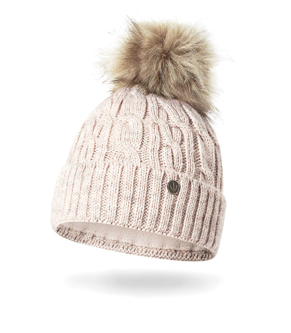 HEYO Damen Wintermütze mit Fleece Innenband H18527 | Slouch Beanie Winter Mütze | Warme Strickmütze mit Bommel | Bommelmütze (Dunkelblau)