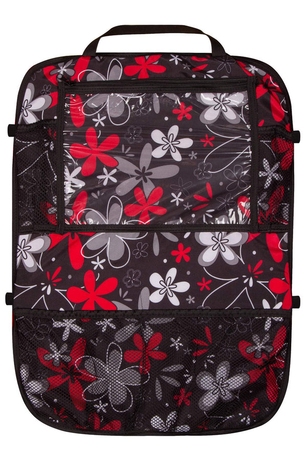 Auto Rücksitz Tablet iPad Organizer Multi Tasche Rückenlehnenschutz Sitzschoner Blumen Rote Graue [007]