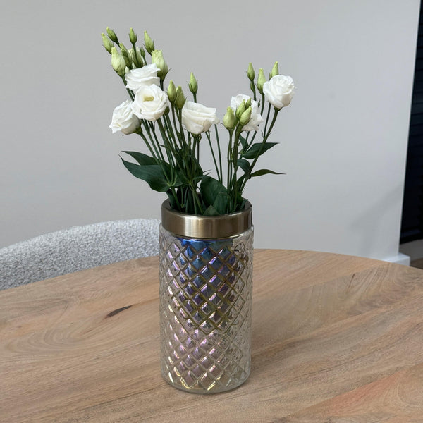 QUVIO Vase für Trockenblumen - Vasen - Klassisch oder im Landhausstil - Vase mit Goldrand - Wohnaccessoires für Blumen und Sträuße - Dekoratives Zubehör - Glas - 11 x 22 cm (dxh) - Gold