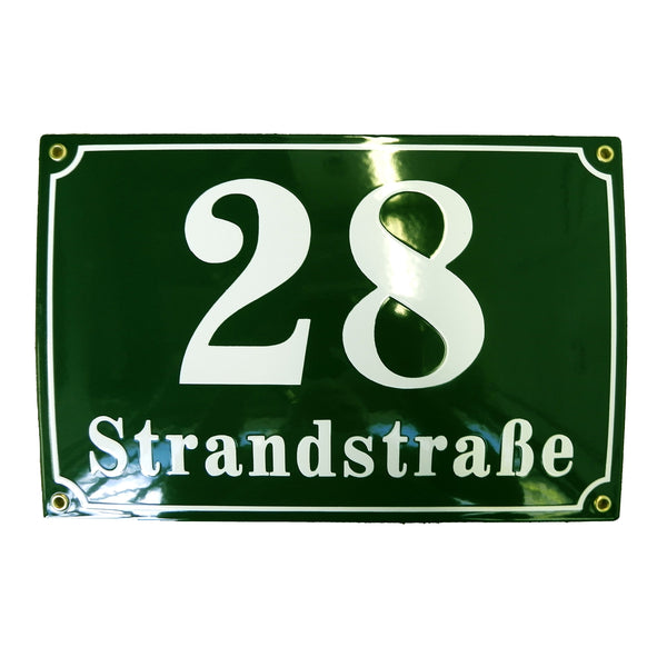 Hausnummer Hausnummernschild Emaille 20x30 cm mit Wunschstraßennamen und Nummer Hausnummer & Straße, Hausschild, Vorbohrungen, Personalisierte, Hausnummernschilder, Wetterfest, Wunschtext, Farben