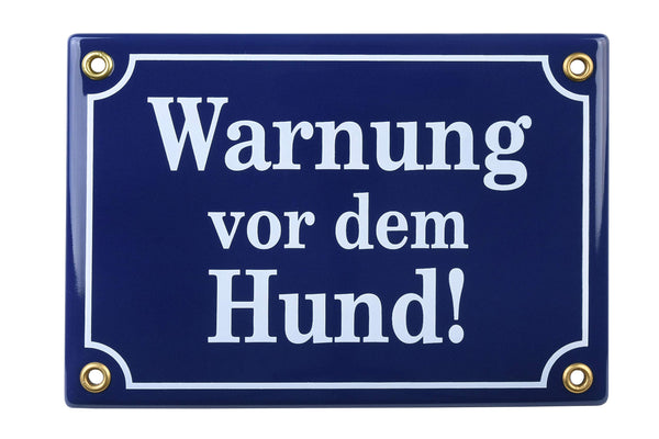 Warnung vor dem Hund Schild – 12x17 cm - Keramik Emaille - Wetterfest – Hundewarnschild – Vorsicht Hund Schild – Emailleschild – Emailschild