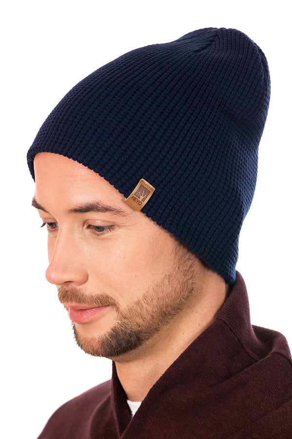 HEYO Slouch Beanie Herren Winter Mütze Strickmütze Wintermütze Warm (Dunkelblau)