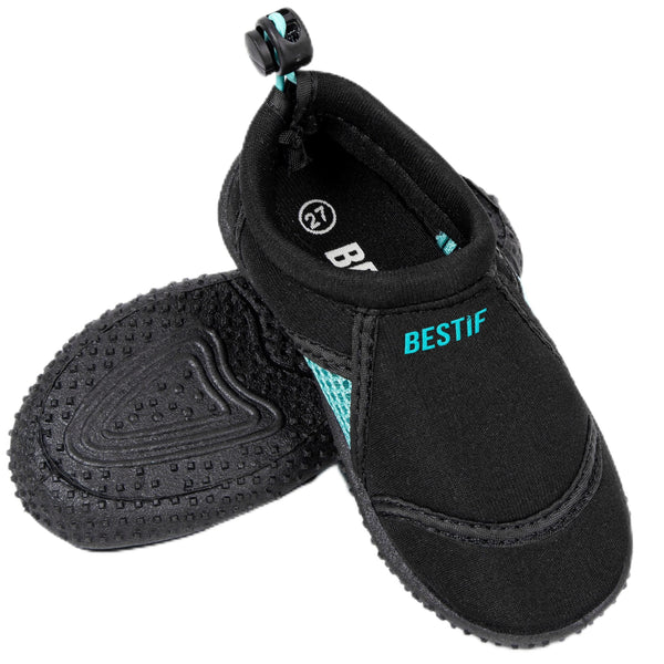 BESTIF Badeschuhe Kinder Aquaschuhe rutschfeste Wasserschuhe Schwimmschuhe Neporen (Schwarz-Türkis, eu_Footwear_Size_System, Little_Kid, Numeric, medium, Numeric_33)