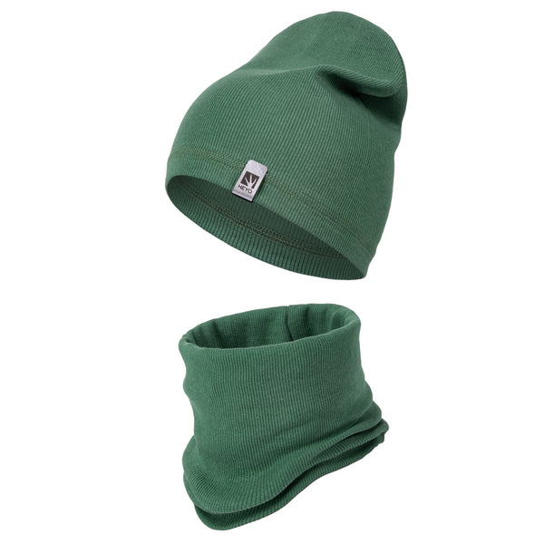 HEYO Kinder Beanie Mütze Schlauchschal Set für Mädchen Jungen Frühling Strickmütze Schal (Khaki)