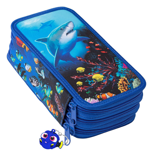 Mäppchen Federtasche 3 Fach Federmäppchen Schüleretui Schlamperbox Stiftemappe mit 3 Reißverschluss-Fächern HEI Ocean [150]