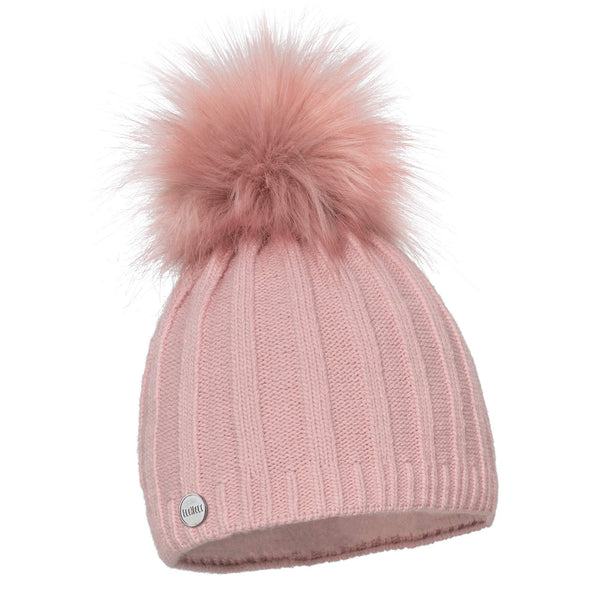 ELIMELI® Kaschmir Mütze Damen Winter warme Strickmütze Wollmütze mit Kaschmir Wintermütze mit Kunstfell Bommel Slouch Strick Beanie Damen für Winter Bommelmütze Hergestellt in EU (Rosa)