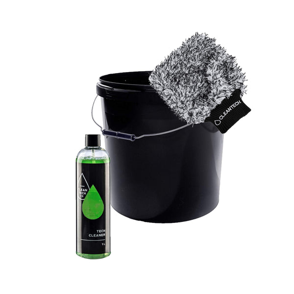 CLEANTECH CO Autopflege Set Autoshampoo Tech Cleaner 1L Konzentrat + Mikrofaser-Waschhandschuh 26x20 cm + BENBOW Eimer 20L | Reinigungset, Autowäsche, Autodetailing