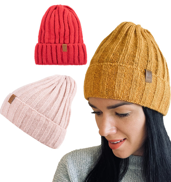 HEYO Strickmütze Damen Winter Mütze Warme Beanie Wintermütze H22507 (Senfgelb)