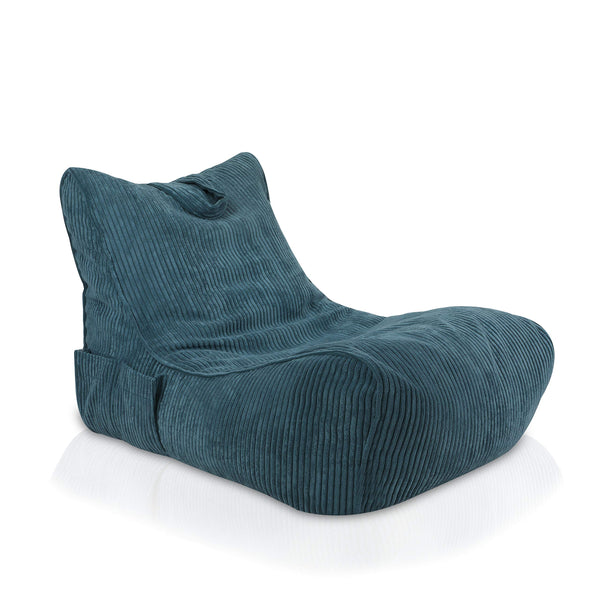 Ecopuf Flavio Sitzsack Cord mit anpassbaren EPS-Perlen - für Innenbereich- Sitzpouf Samt - Weicher Sack Pouf mit Tasche und Griff, gepolstert - Strickhocker - Wohnungseinrichtung - Avio Blau