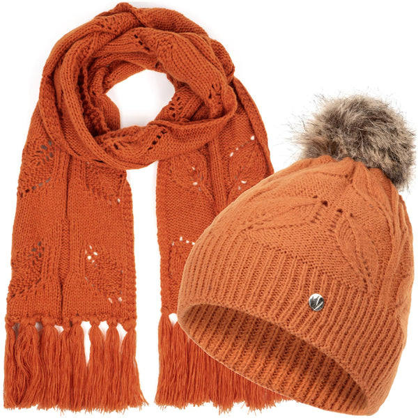 HEYO Damen Mütze Schal Set für Winter, Kuschelig, Warme Strickmütze, Winterschal mit Fransen HZ0014 (Orange)