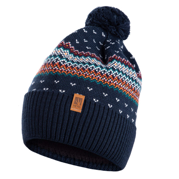 HEYO Unisex Wintermütze | Bommelmütze | H00002 | Beanie mit Fleece gefüttert | Warme Strickmütze mit Pom Pom Norweger Muster